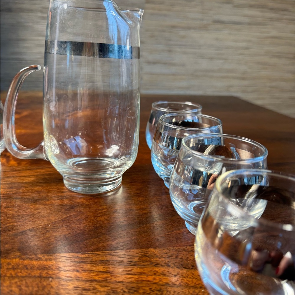 Mid-Century Libbey Silver Rim Cocktail Set – Pitcher & Glasses
